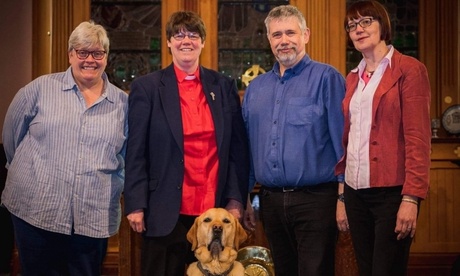 Singing Hands members. From left, Lesley Crerar, Mary Whittaker, Doug Leiper, Anne Whittaker and front, Scott Mary's hearing dog.