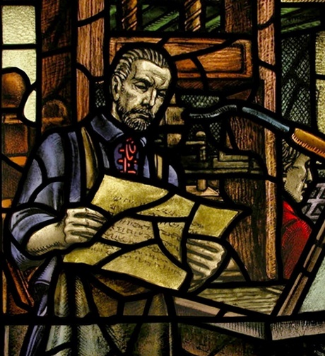 MacLachlan Memorial Window depicting Edward Raban, designed by Douglas Strachan (1875-1950) one of Scotland's pre-eminent stained glass window designer (an alumnus of Gray's School of Art). Image by Peacock Visual Arts