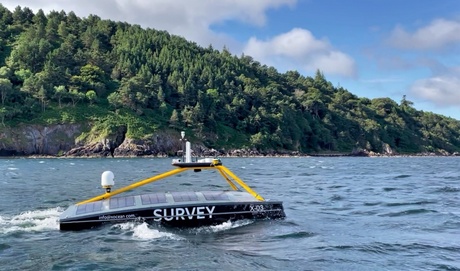 XOCEAN's Uncrewed Surface Vessel surveying fish populations around offshore oil platforms