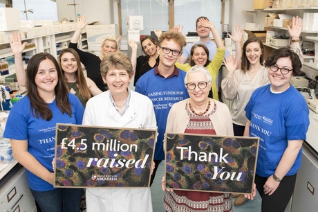 The University of Aberdeen has successfully raised £4.5 million to install a world class cancer research team | Pictured - Professor Valerie Speirs (left) and Elaine Shallcross, a patient and fundraiser