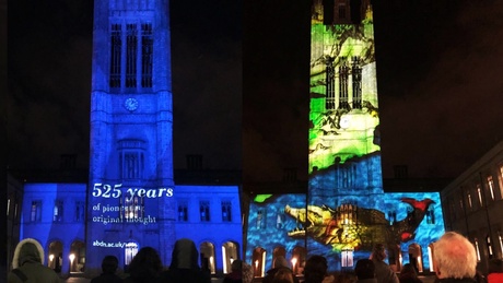 The University of Aberdeen supported one of the light displays projected on Marischal College