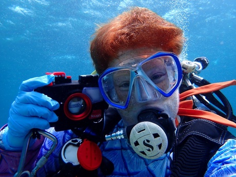 Cory on his first SCUBA/submarine dive. Who knew a camera housing was dual purpose