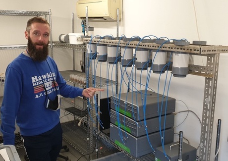 Doing science – Me measuring isotopic ratio of carbon dioxide emitted from soil on my home-made chamber setup