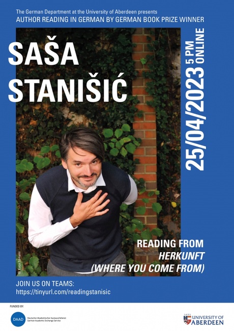 Poster for Saša Stanišić Reading Event. Image by Katja Sämann.