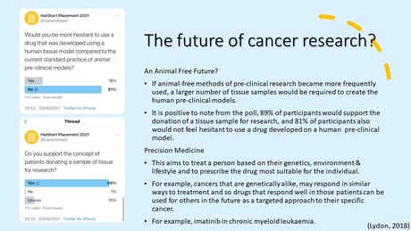 A slide from Carly's presentation about the future of cancer research