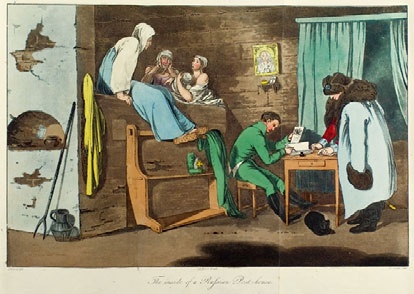 Interior of a Russian Post-house, from Robert Ker Porter, Travelling Sketches in Russia and Sweden, vol 1, 2nd edition (London: Stockdale, 1813). Lib R f91(47) Por