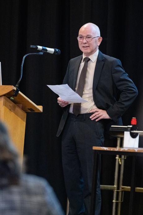 The Principal on stage at the 100 years of engineering event