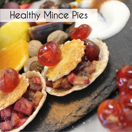 Image of two healthy mince piece with dried fruit and glace cherries