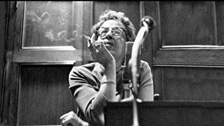 Black and white photo of Hannah Arendt