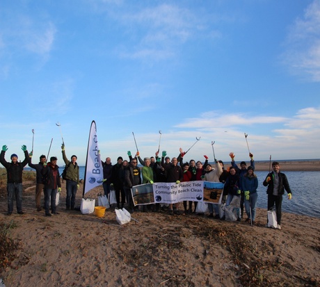 Geography student and staff collect microplastics in beach clean