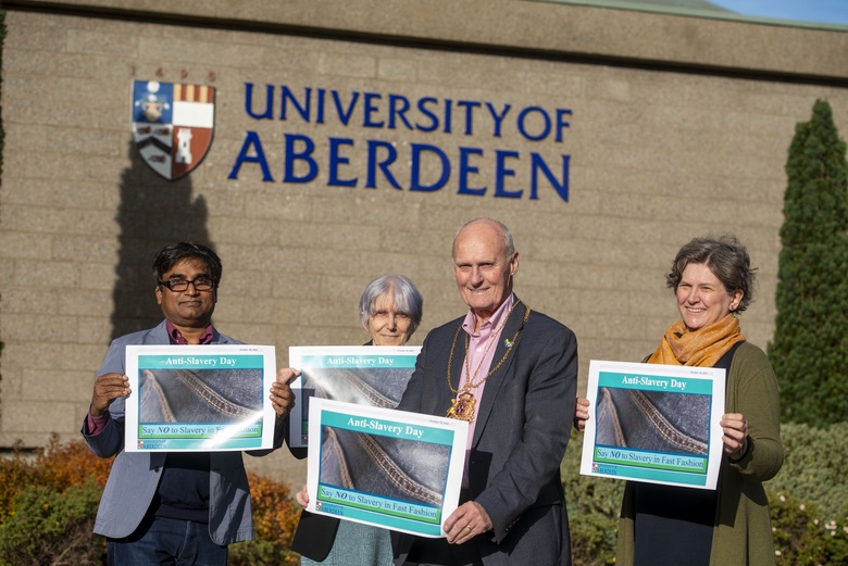 Lord Provost, Prof Abbott, Prof Islam and Dr Shanks for Anti-Slavery Day, Property of Aberdeen City Council