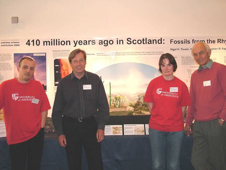The exhibitors. From left to right: Dr Stephen Fayers, Dr Nigel Trewin, Miss Ruth Kelman, Dr Clive Rice.