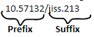 the number '10.57132' in brackets labelled 'prefix' followed by the number 'jiss.213' in brackets labelled 'Suffix'