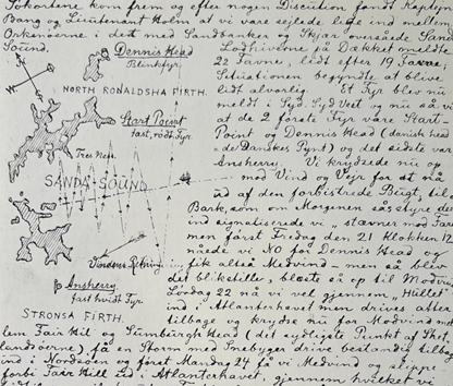 Andreas Kornerup, letter from Kornerup to his parents sent on the 27th of April, 1876, including a map of the ship’s journey for his parent’s benefit, A054, The Arctic Institute, Copenhagen, Denmark