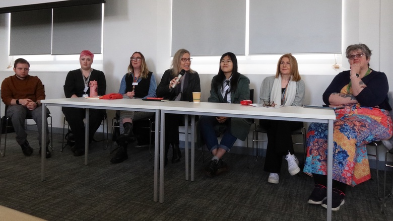 Internationalisation panel: Theo Williamson, Mazz Cummings, Louisa Stratton, Ana Ivanovic, Yuqian Zhang, Emily Cleland and Toni Gibson