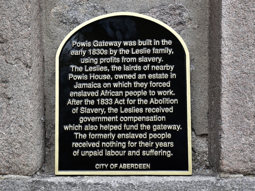 Plaque installed to mark the legacy of slavery at the Powis Gateway