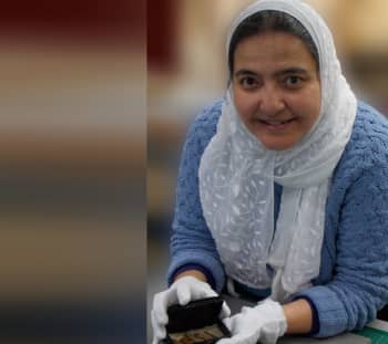 Abeer Eladany with the wood fragments