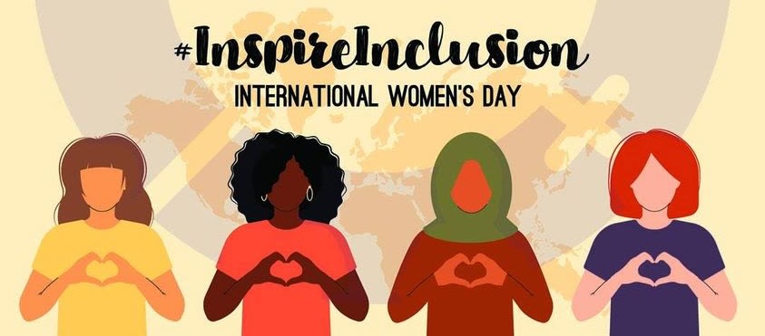 Graphics of four women with the words 'InspireInclusion International Women's Day'